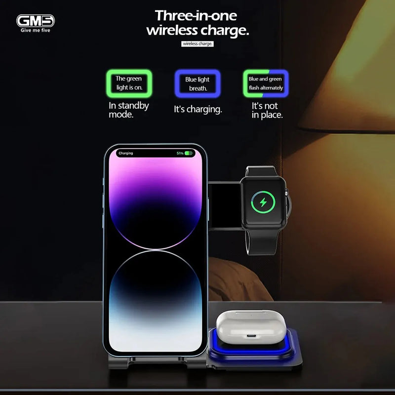 Carregador Sem fio Wireless Base Carregadora Por Indução 3 Em 1 Carrega Smartwatch Celular e Fone Sem Fio Bluetooth Da Maça-ENVIO IMEDIATO PARA TODO BRASIL