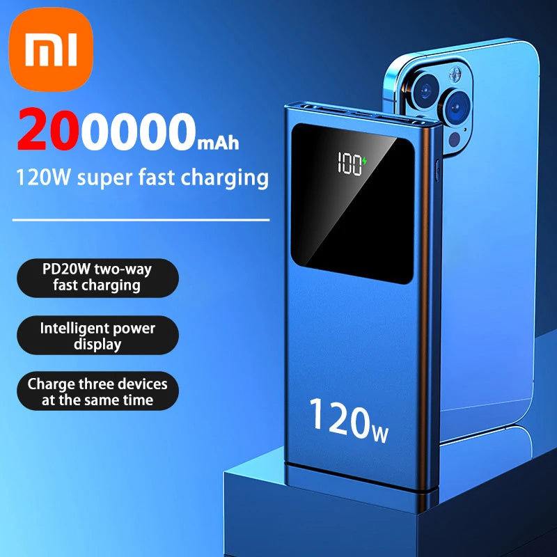 Power Bank Xiaomi-20000mAh Banco de Potência, Super Grande Capacidade, 120W, Carregamento Super Rápido, Bateria Externa Portátil, Acessórios Do Telefone Móvel